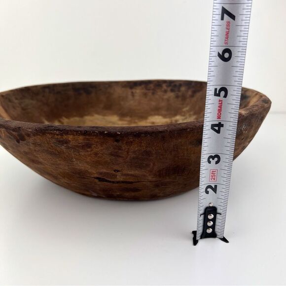 Antique Wooden Dough Kneading Round Parat Bowl Original Old Hand Carved - Picture 12 of 12
